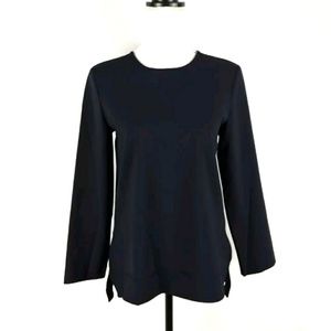 NWT Zara Uniform navy blue split hem top